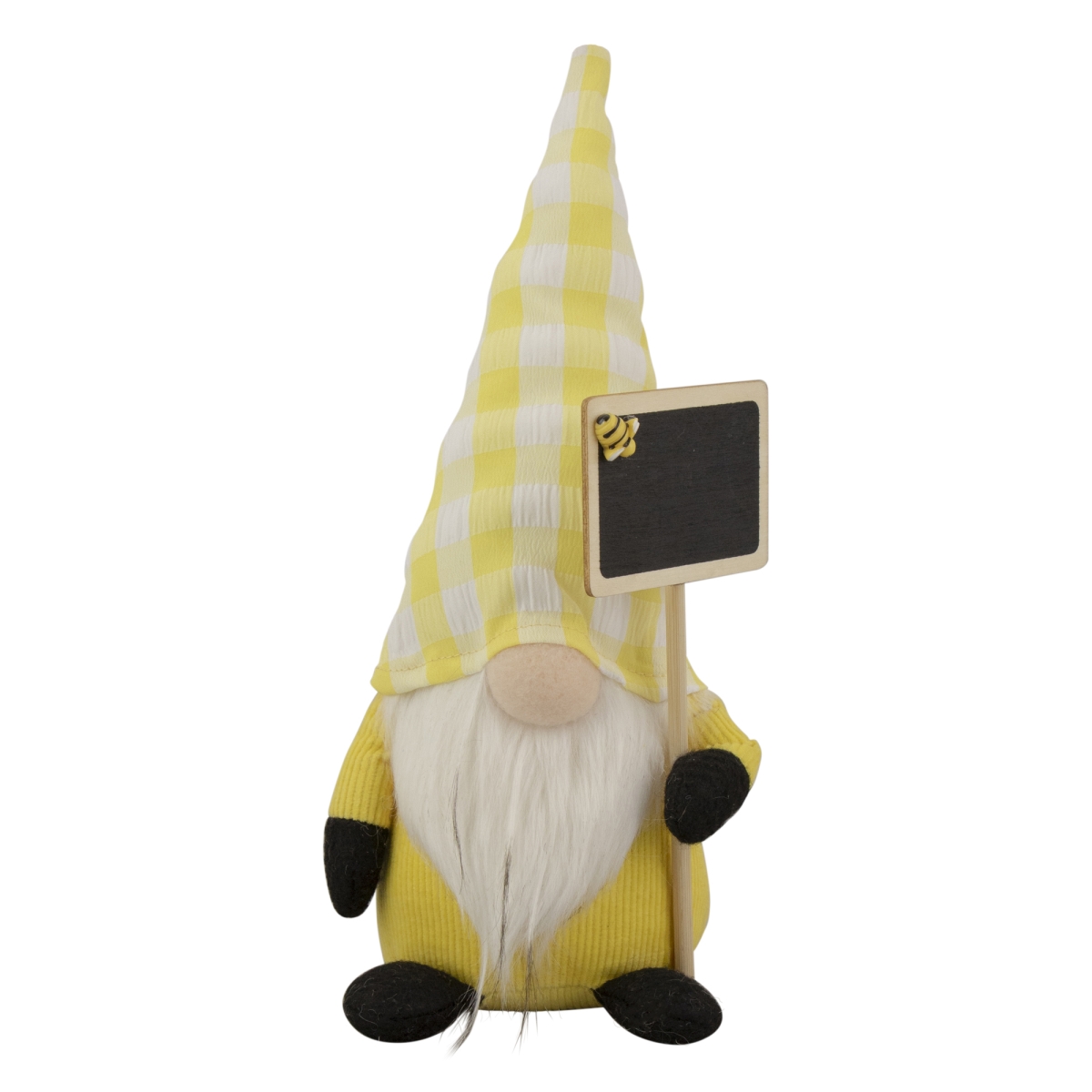 10.25 in. Yellow Gingham Hat Springtime Gnome with Chalk Board