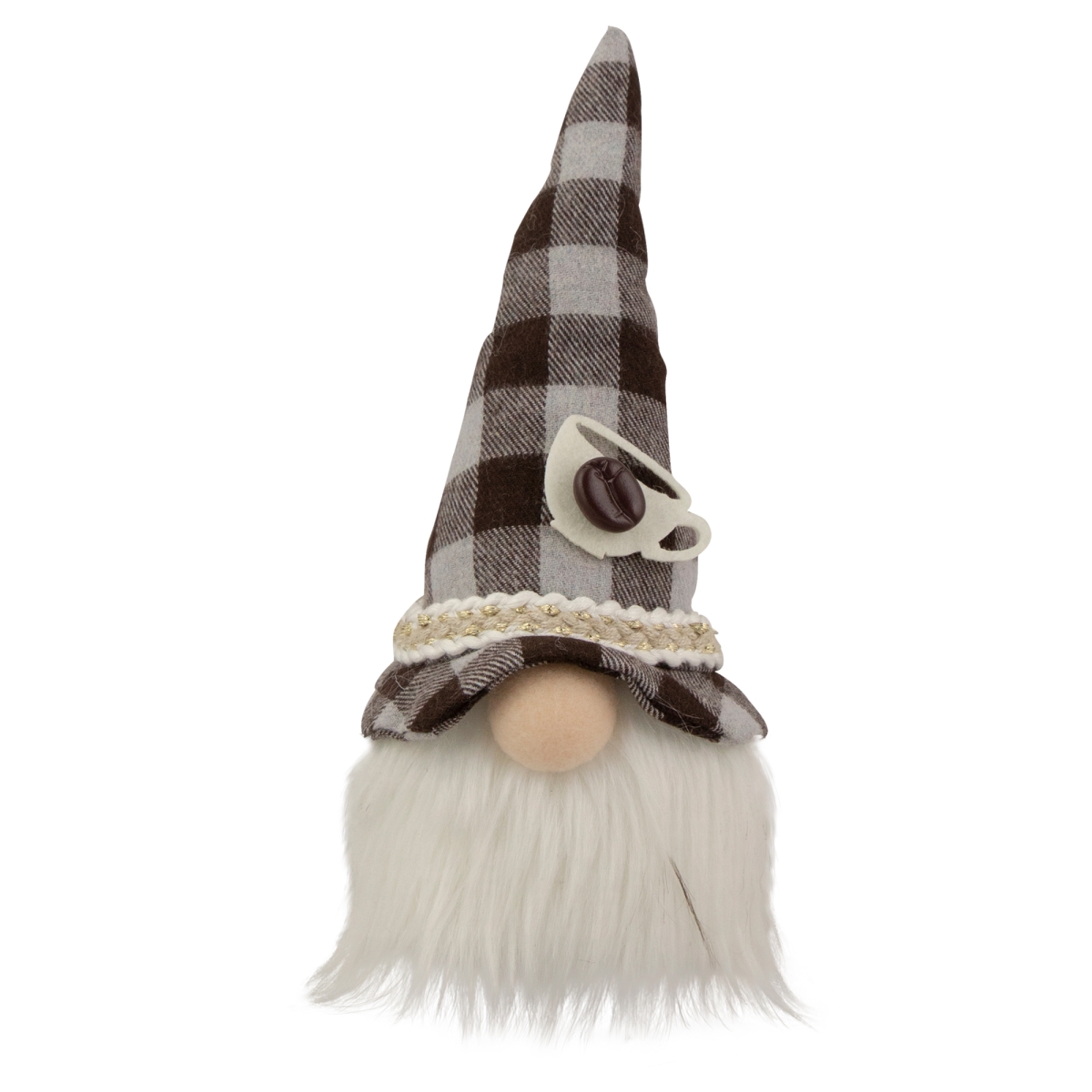 35118125 8.25 in. Brown & Gray Gingham Pattern Coffee Gnome