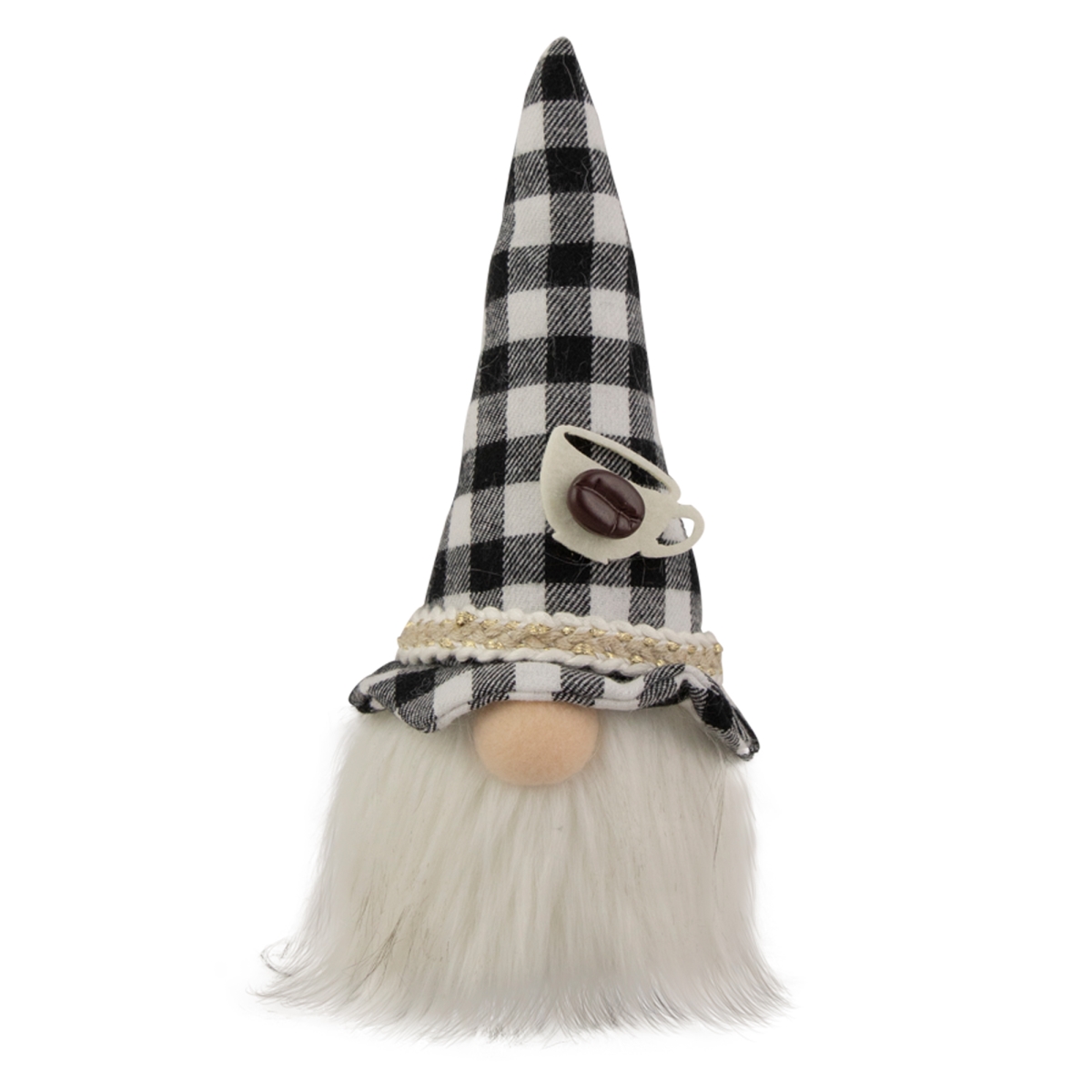 35118126 8.25 in. Black & White Buffalo Plaid Coffee Gnome