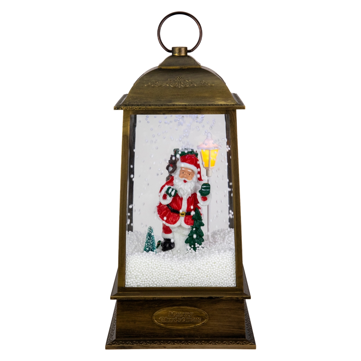34864989 13.5 in. LED Lighted Snowing Musical Santa Christmas Lantern