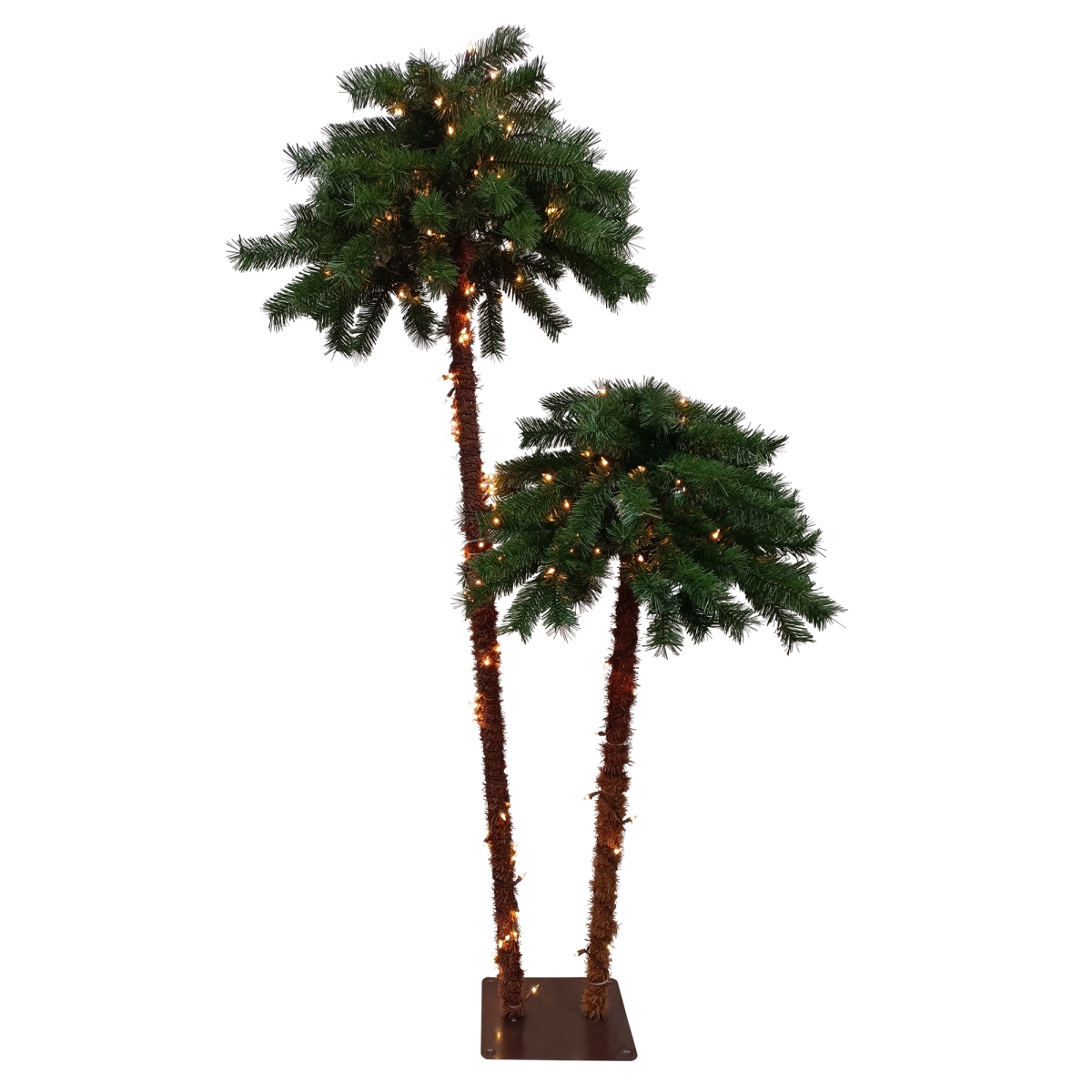 34908545 Lighted Artificial Tropical Outdoor Patio Palm Tree Duo, Clear