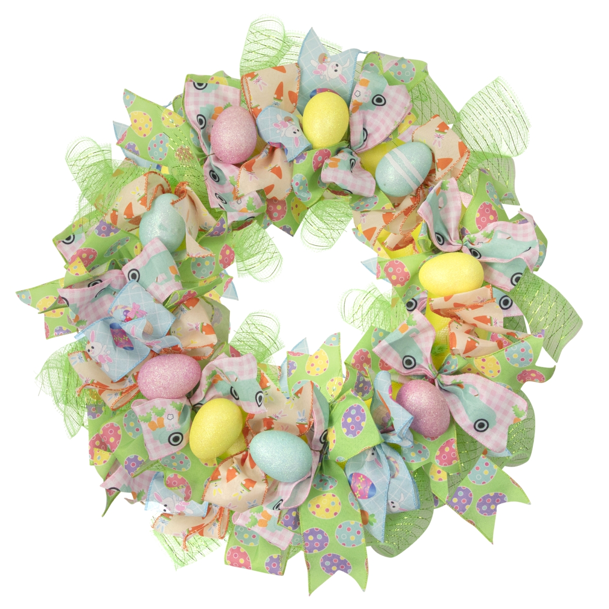 22 in. Unlit Pastel Easter Egg & Ribbons Wreath