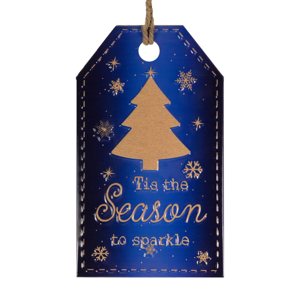 34866653 12.25 in. Tis the Season to Sparkle Christmas Gift Tag Wall Decoration, Blue