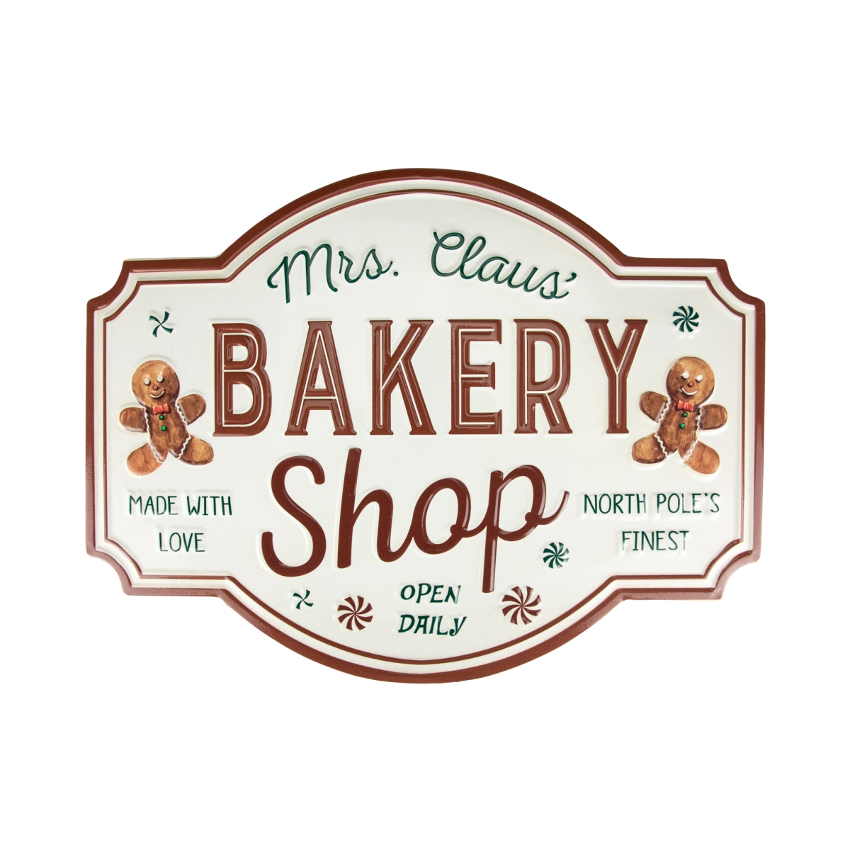 18 in. Mrs. Claus Bakery Shop Metal Christmas Wall Sign