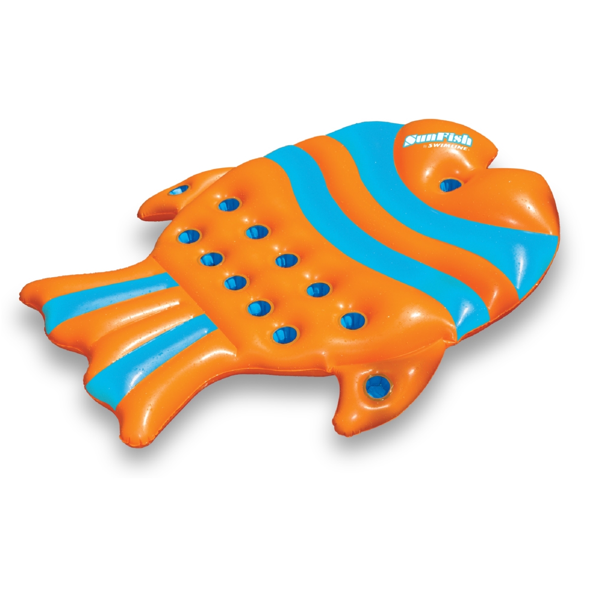 32233533 60.5 in. Inflatable Sun Fish Swimming Pool Floating Raft, Orange & Blue -  Swim Central