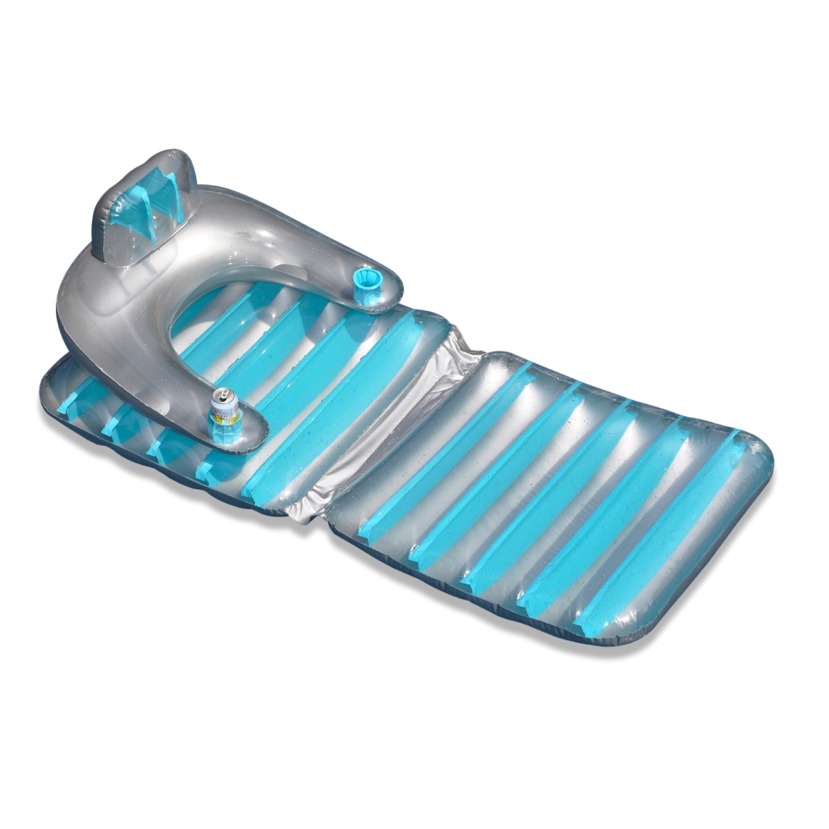 32551822 74 in. Inflatable Swimming Pool Folding Lounge Chair Float, Silver & Blue -  Pool Central