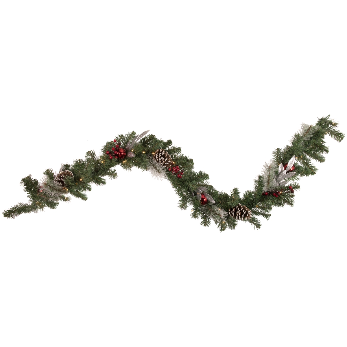 34936405 6 ft. x 9 in. Pre-Lit Decorated Frosted Pine Cone & Berries Artificial Christmas Garland -  NorthLight