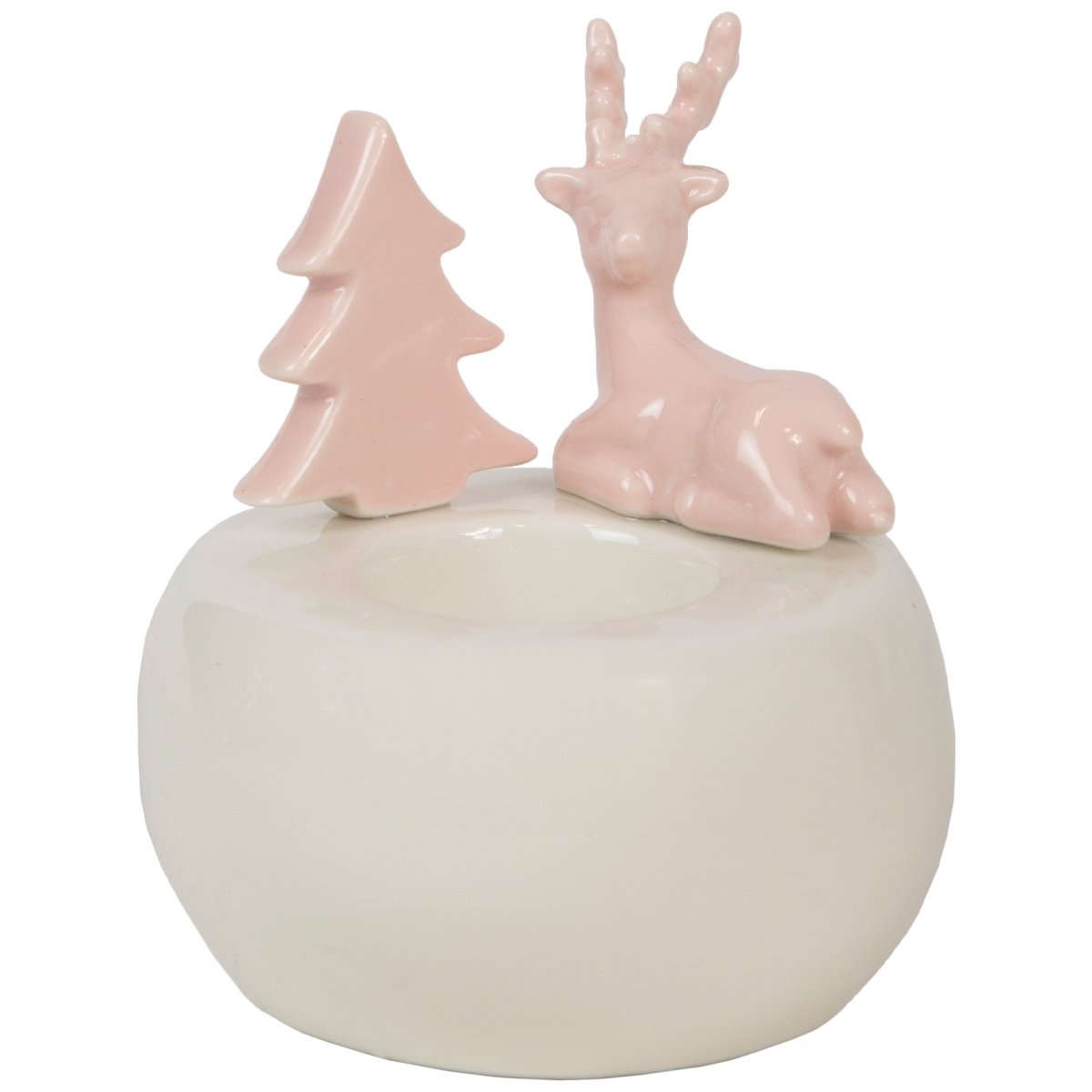 34865285 4.5 in. Pink Reindeer & Christmas Tree Tea Light Candle Holder -  NorthLight