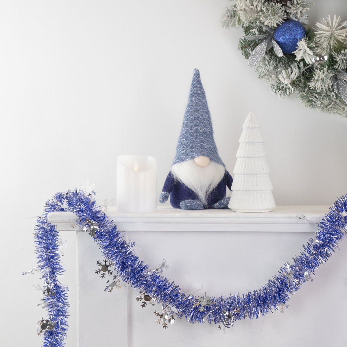 35250846 50 ft. x 2 in. Blue & Silver Christmas Tinsel Garland with Snowflakes - Unlit