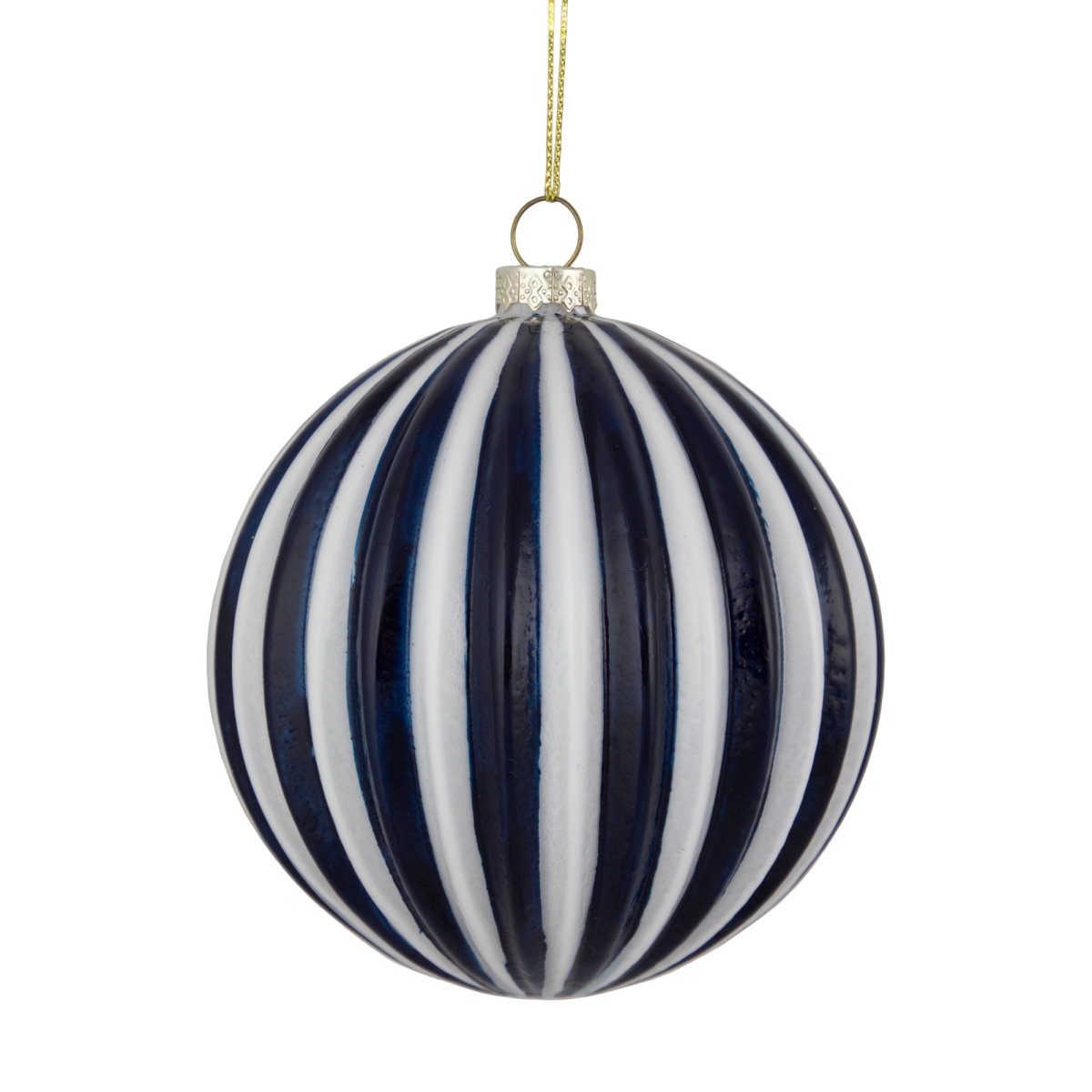 35252313 4 in. Blue & White Striped Glass Christmas Ornament