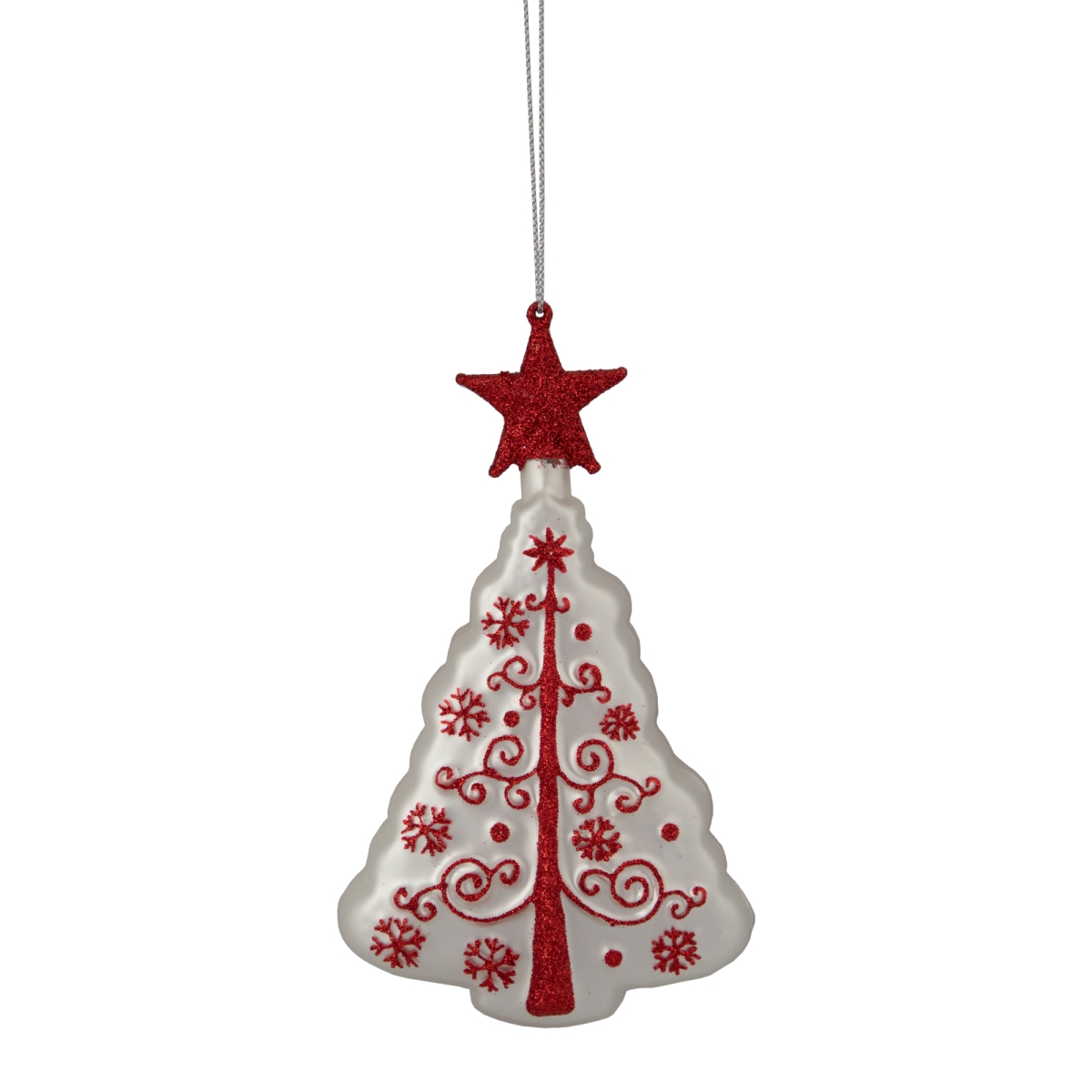 6 in. White & Red Christmas Tree Glass Ornament