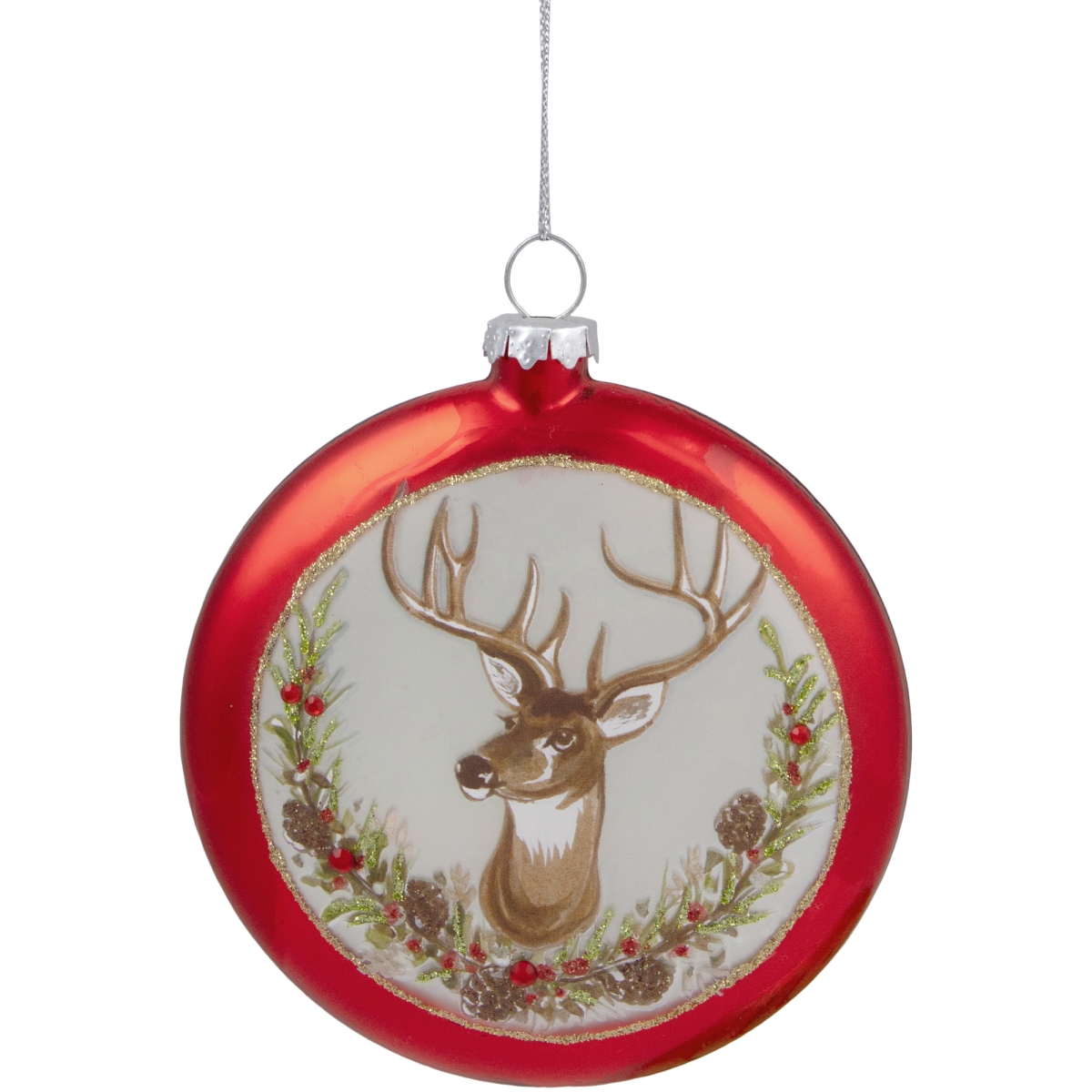 Picture of Northlight 35254047 4 in. Glittered Reindeer Glass Christmas Disc Ornament, Red
