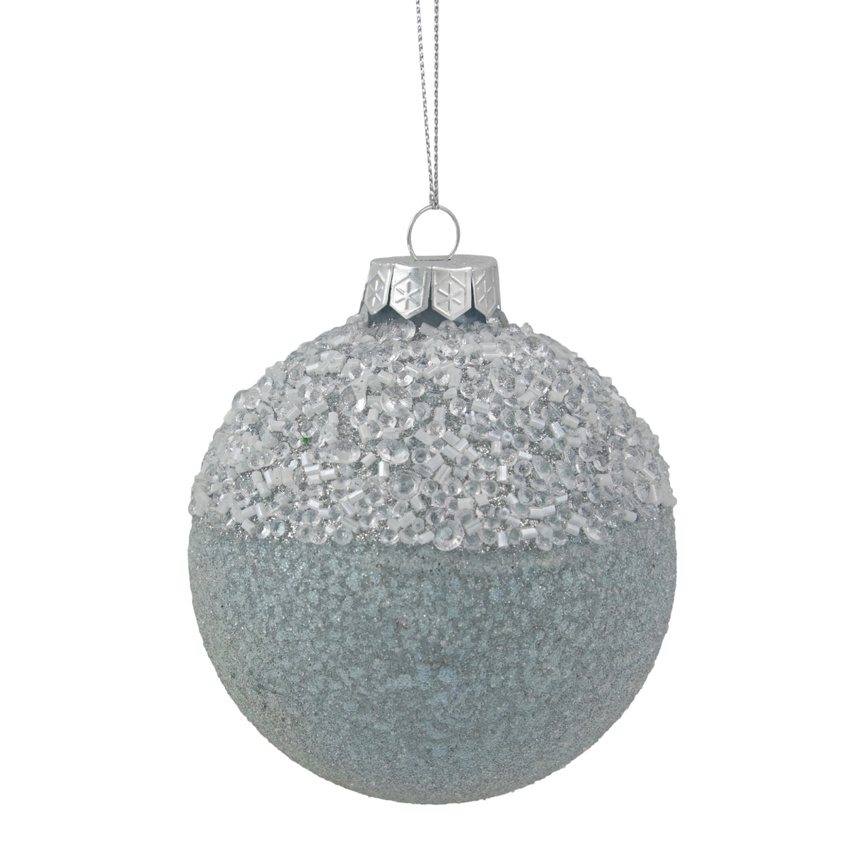 35254049 4 in. Beaded Glass Christmas Ornament, Silver & Blue