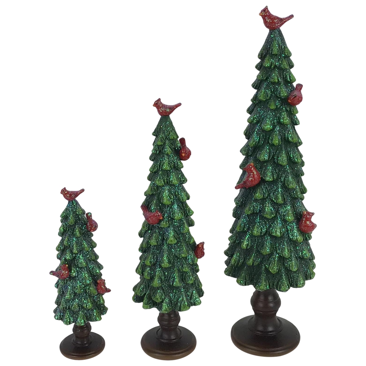 34858380 8.75 in. Glittered Christmas Tree with Red Cardinals Decoration, Green -  NorthLight