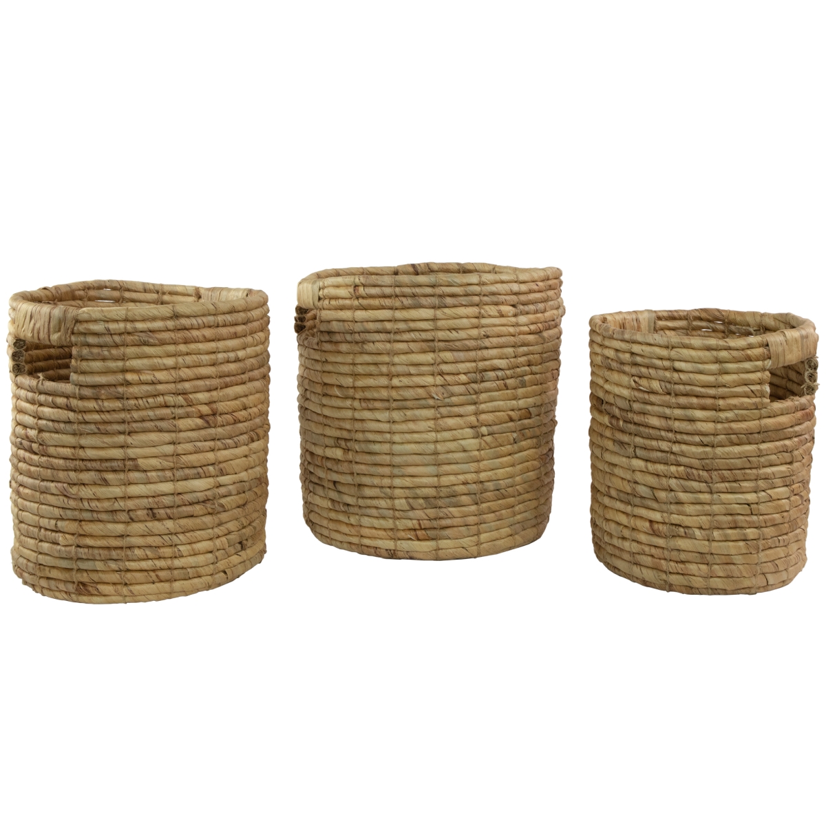 35166802 Woven Table & Floor Cylindrical Seagrass Baskets, Light Brown Natural - Set of 3