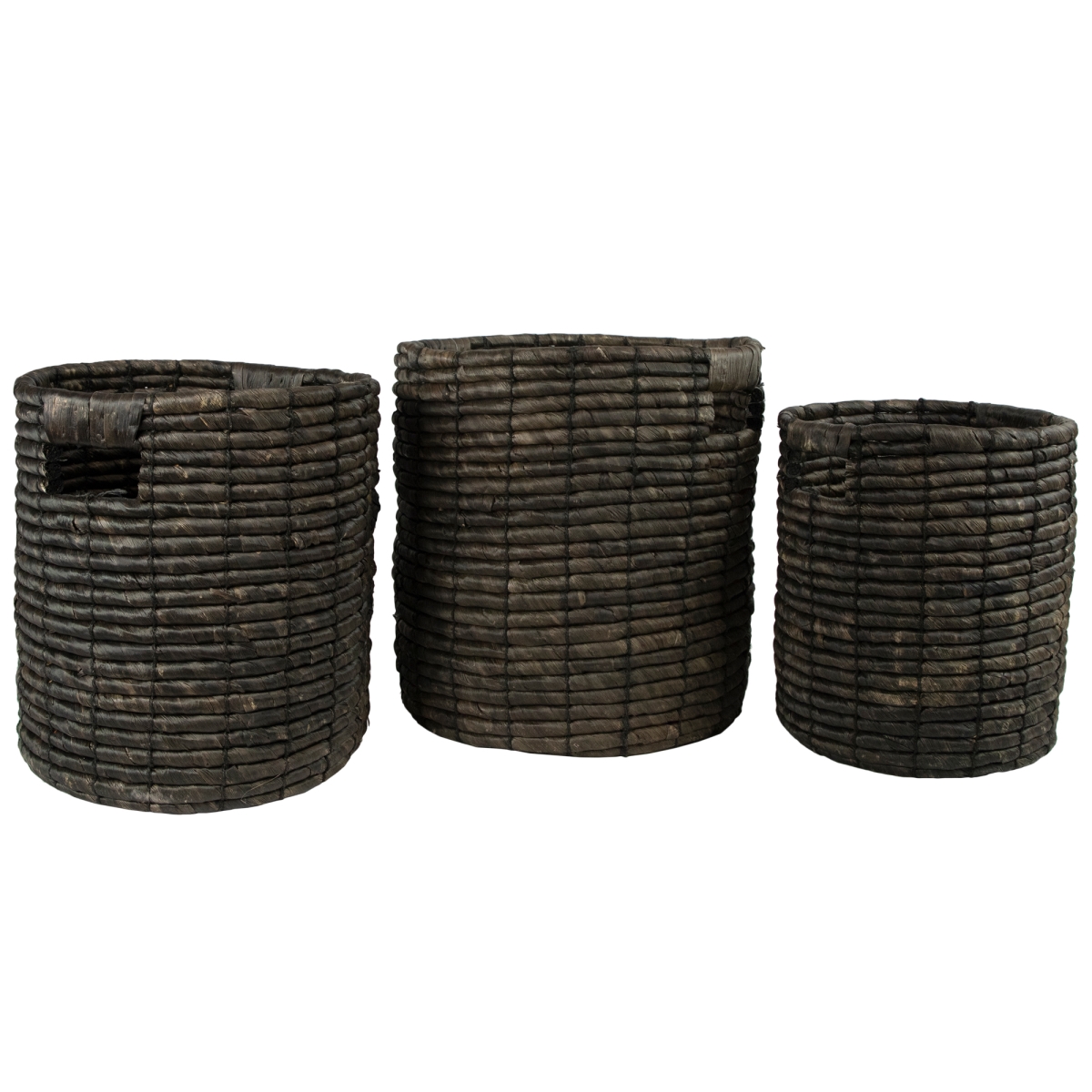 35166803 Woven Table & Floor Cylindrical Seagrass Baskets, Dark Brown Natural - Set of 3