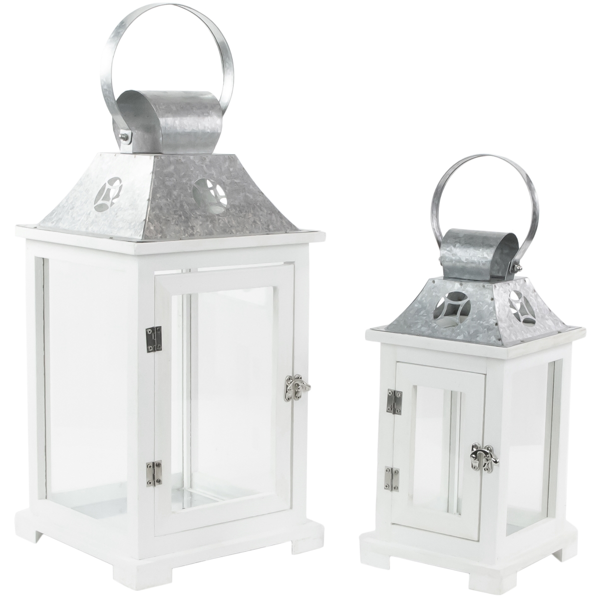 Picture of Northlight 35132882 19.5 in. White Wooden Candle Lanterns with Galvanized Metal Tops, Set of 2