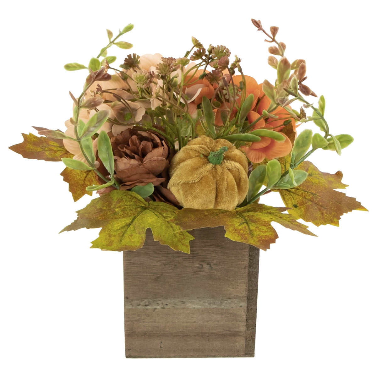 Picture of Northlight 35182616 10 x 8 in. Orange Floral & Pumpkin Wooden Box Fall Harvest Tabletop Decoration