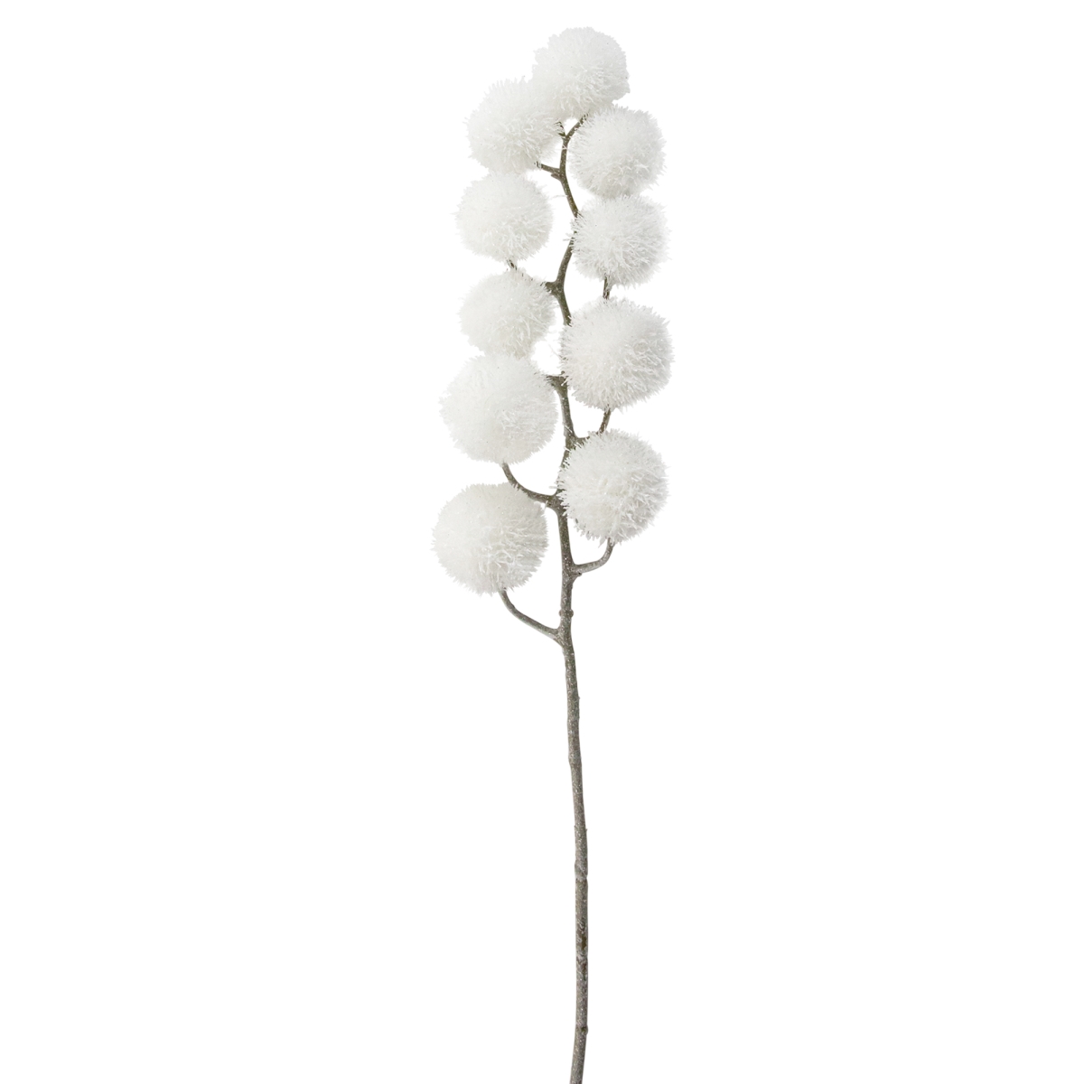 35252360 24 in. White Glittered Pom Pom Artificial Christmas Spray