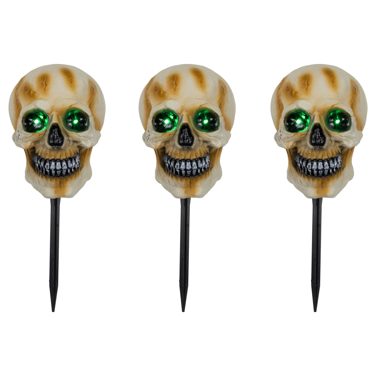 Picture of Northlight 34855027 Lighted Skeleton Head Halloween Pathway Markers with Sound - Set of 3