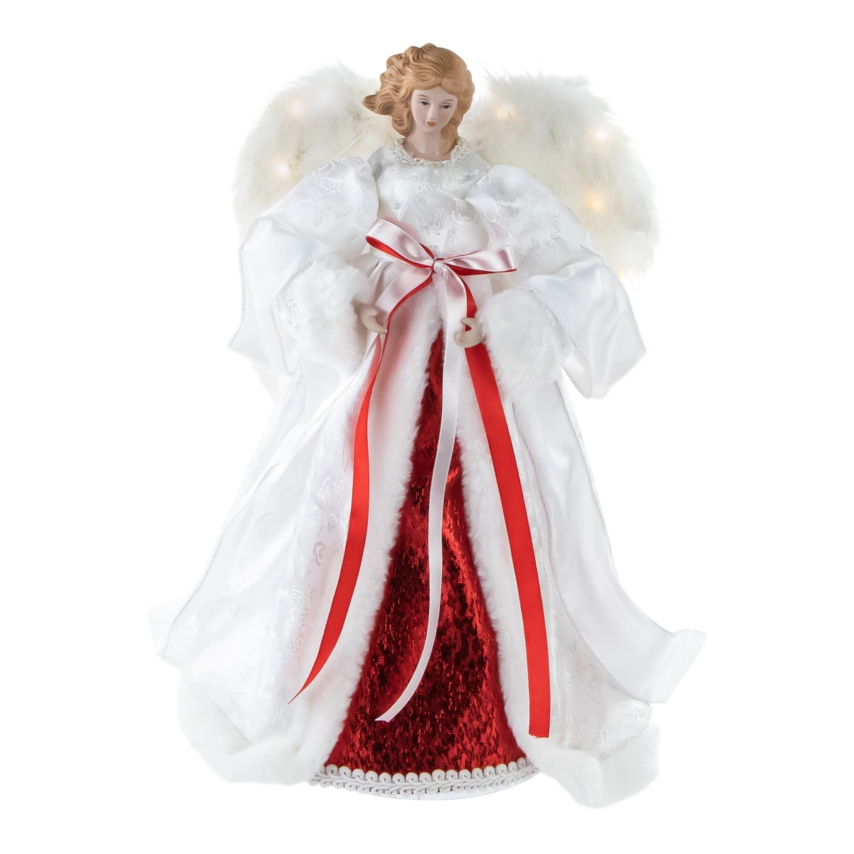 Picture of Northlight 35245923 14 in. White & Red Angel with Lighted Wings Christmas Tree Topper