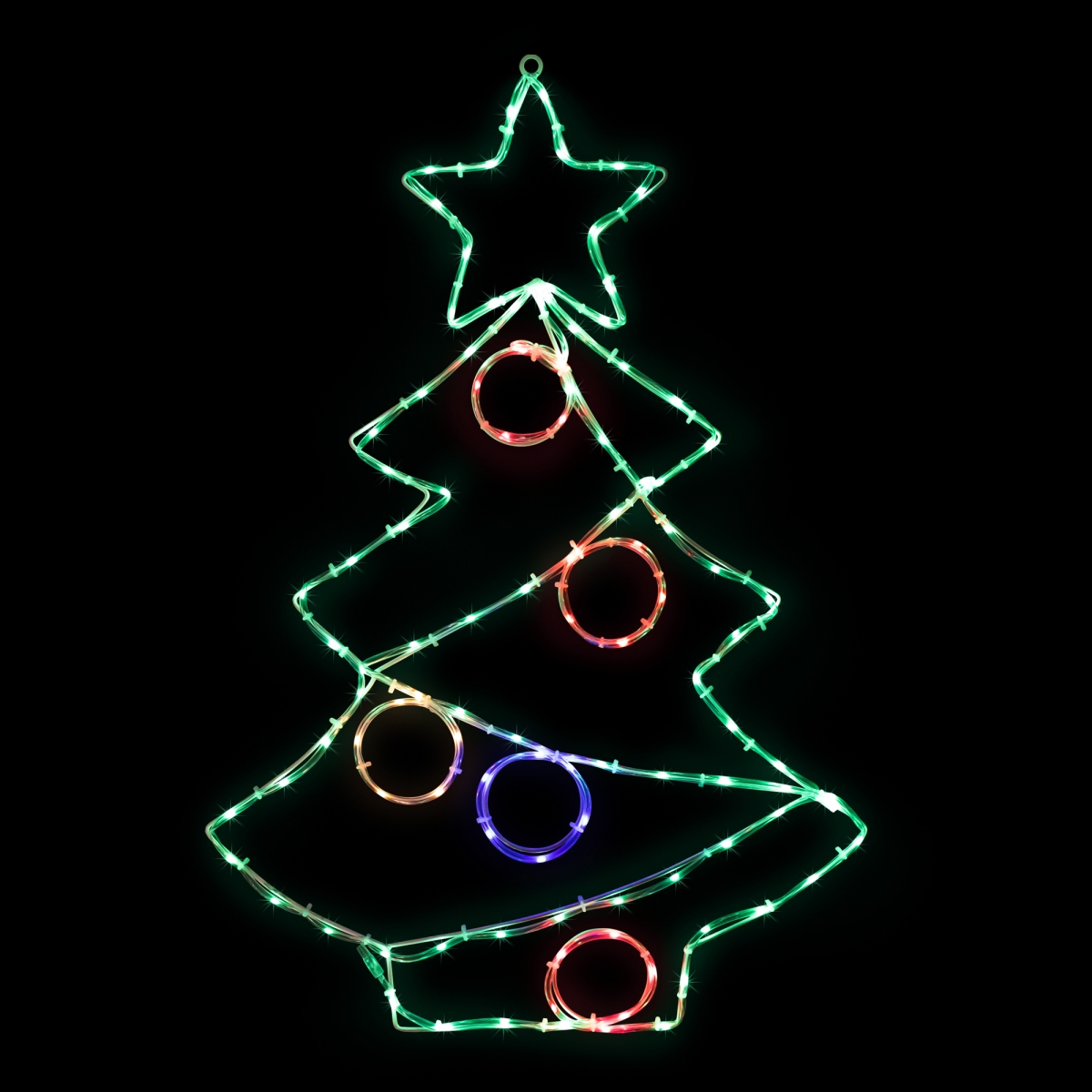 35256334 28 in. Lighted Christmas Tree with Ornaments Window Silhouette Christmas Decoration