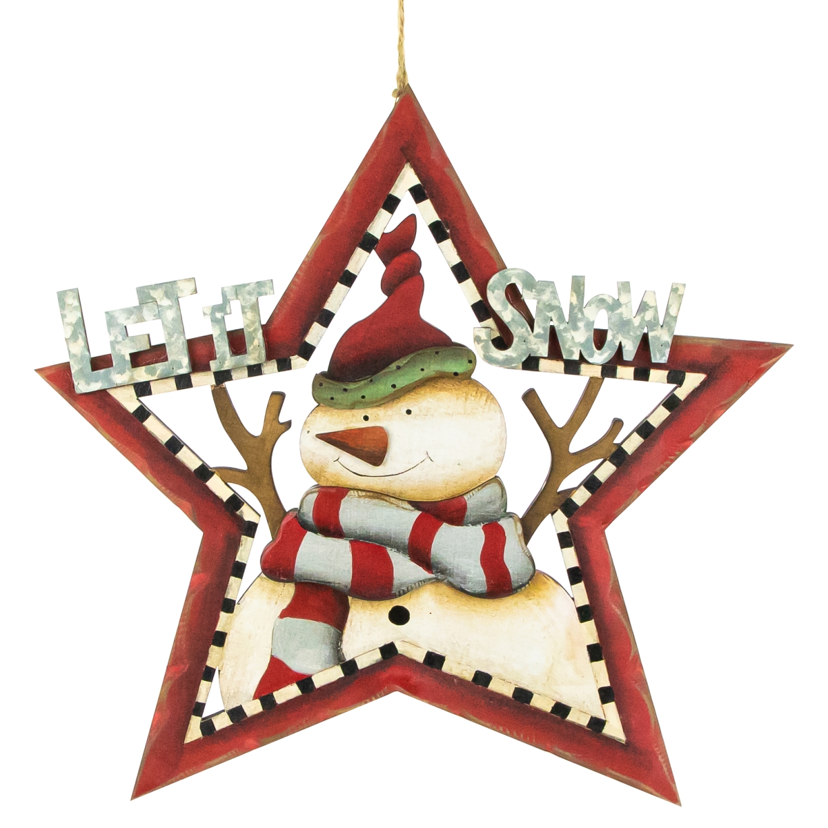 35269838 13.25 in. Let It Snow Snowman Star Hanging Christmas Sign
