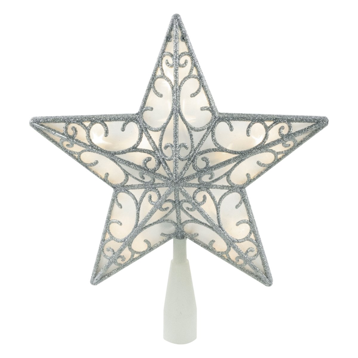 Picture of Northlight 34743517 9 in. LED Lighted Glitter Star Christmas Tree Topper&#44; Silver & Warm White
