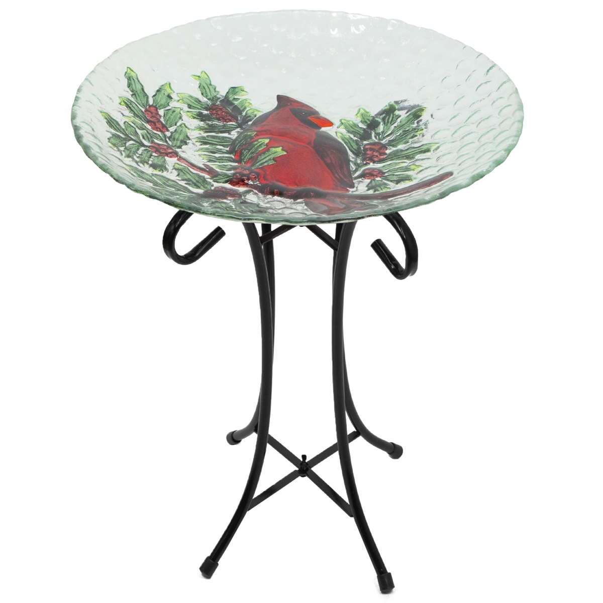Picture of Northlight 35180641 21 in. Cardinal & Pine Cone Glass Bird Bath with Stand&#44; Red