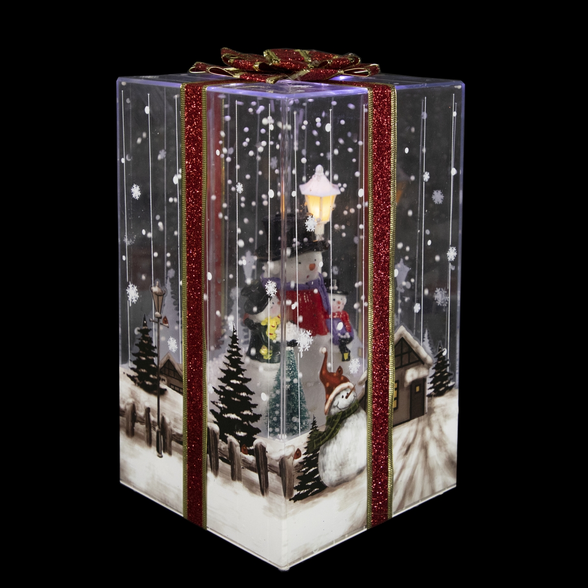 35246967 12 in. Lighted & Musical Snowman Family Snowing Gift Box Christmas Decoration -  NorthLight