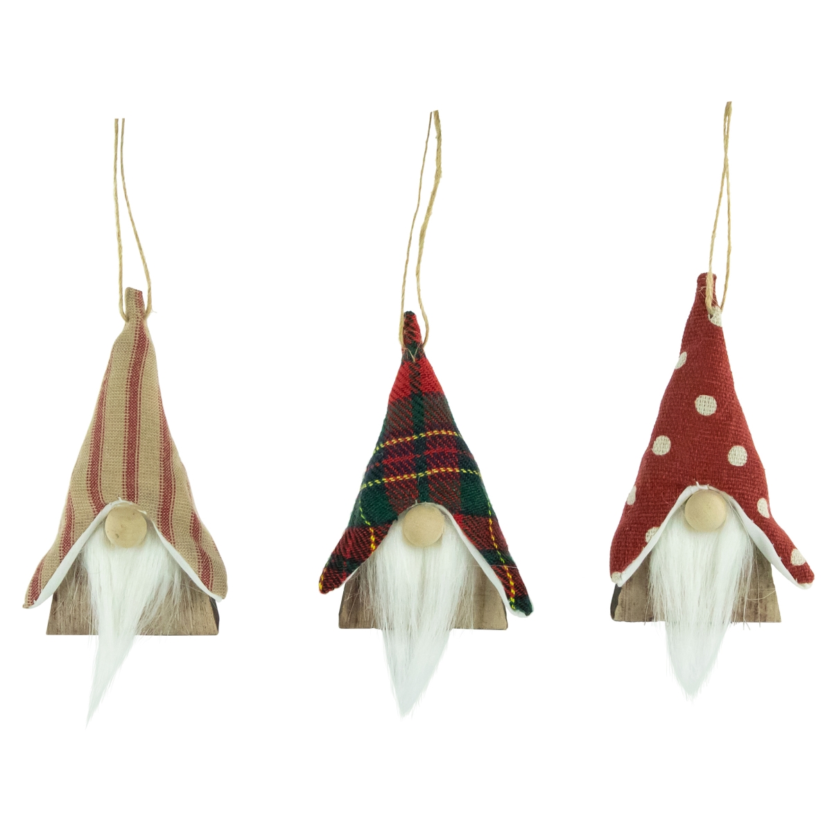 35250565 4 in. Wooden Gnomes Christmas Ornaments - Set of 3