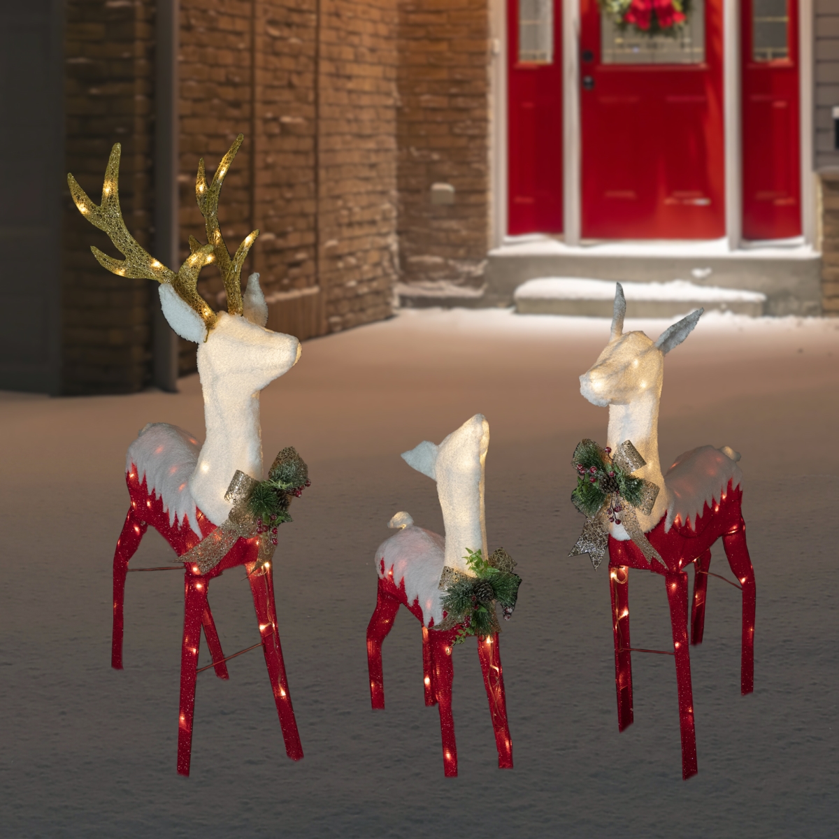 35250570 Lighted Reindeer Family Outdoor Christmas Decoration, Red - Set of 3 -  NorthLight