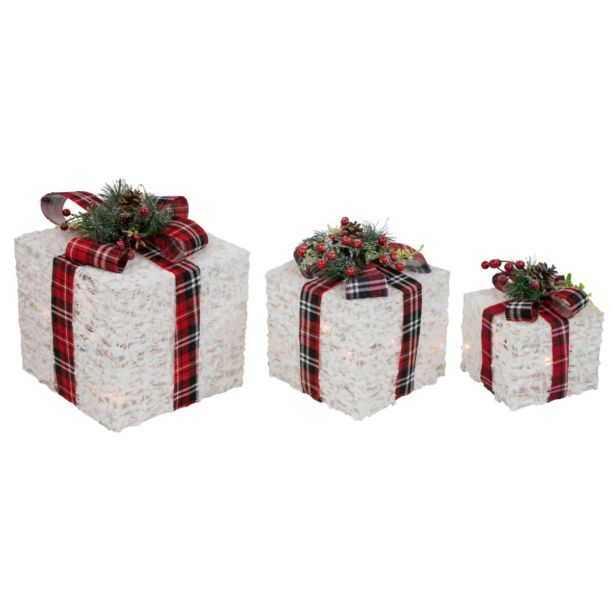 35250579 Lighted Plaid Gift Boxes Outdoor Decoration, Red - Set of 3 -  NorthLight