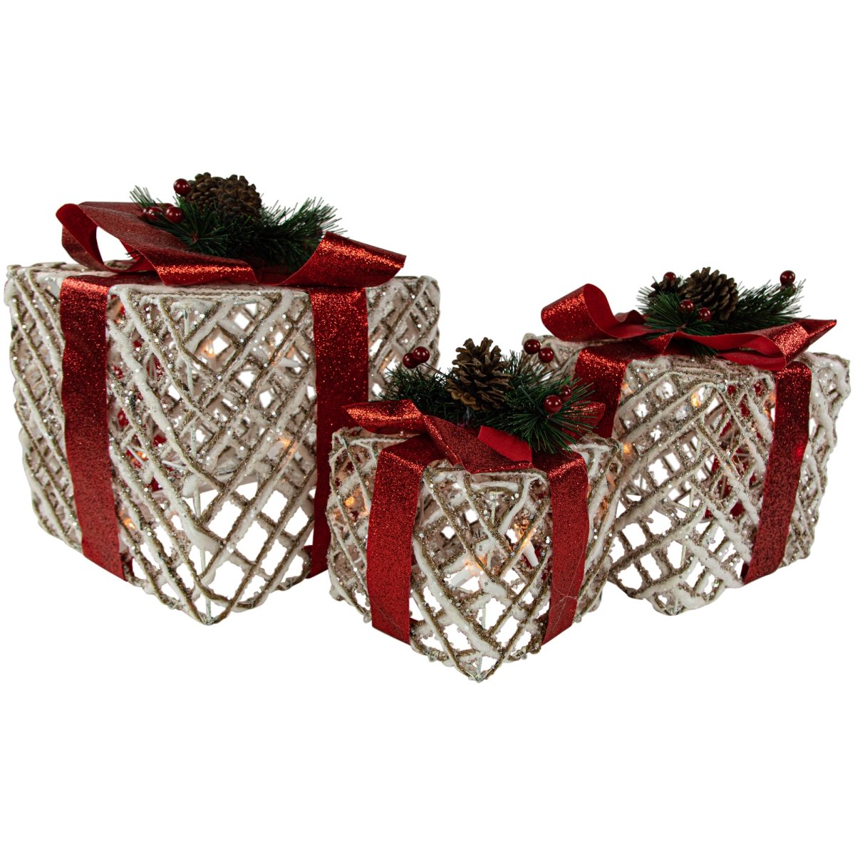 35250598 9.75 in. Lighted Rope Gift Box Christmas Decorations, White - Set of 3 -  NorthLight