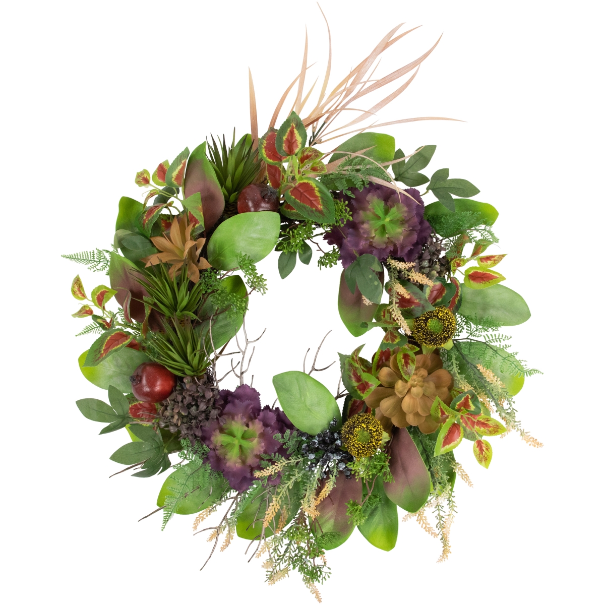 35644461 24 in. Mixed Succulent & Pomegranate Artificial Spring Wreath