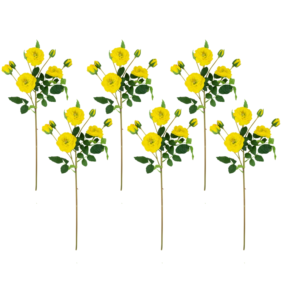 35644482 23 in. Real Touch Camellia Rose Artificial Floral Sprays, Yellow - Set of 6