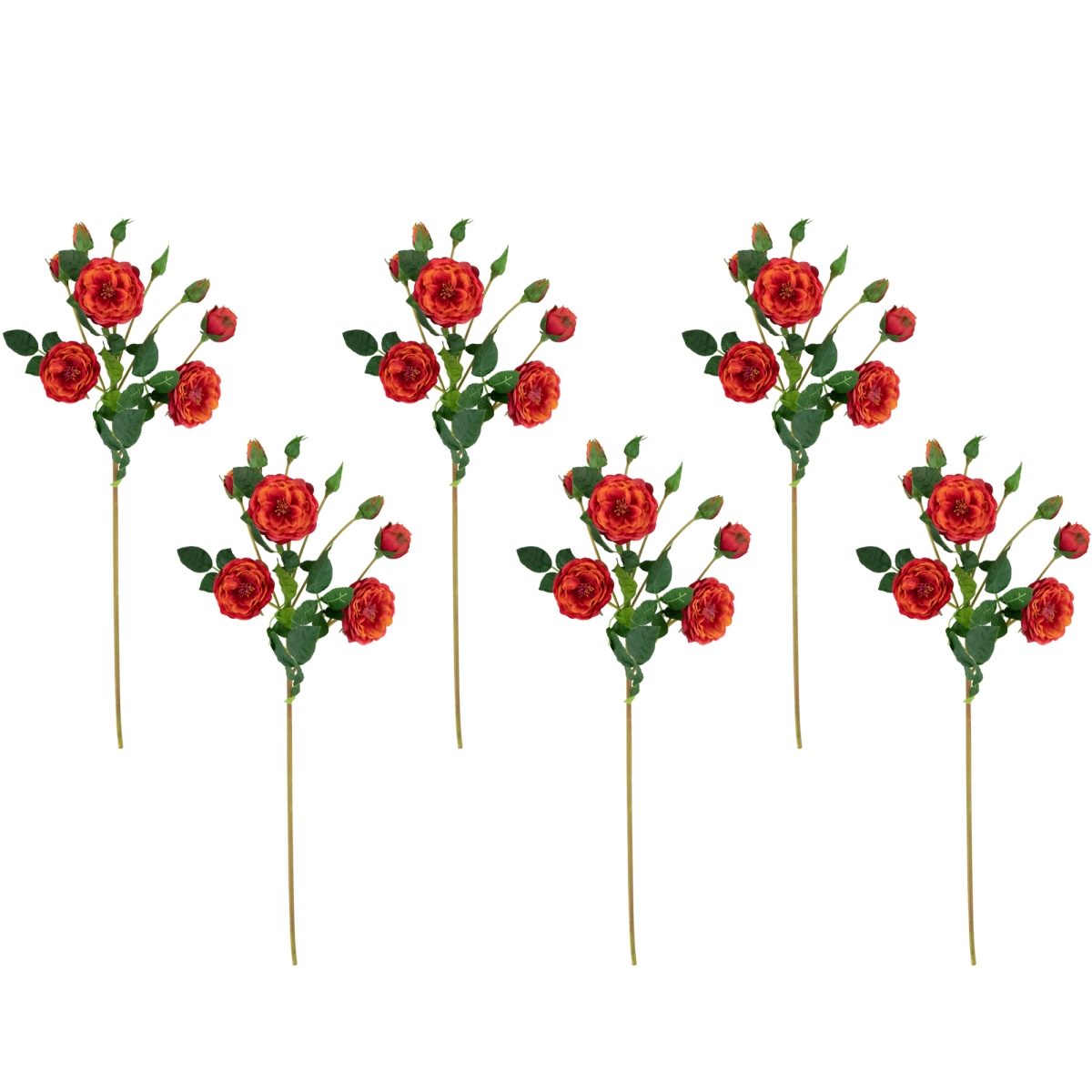 35644484 23 in. Real Touch Camellia Rose Artificial Floral Sprays, Orange & Red - Set of 6
