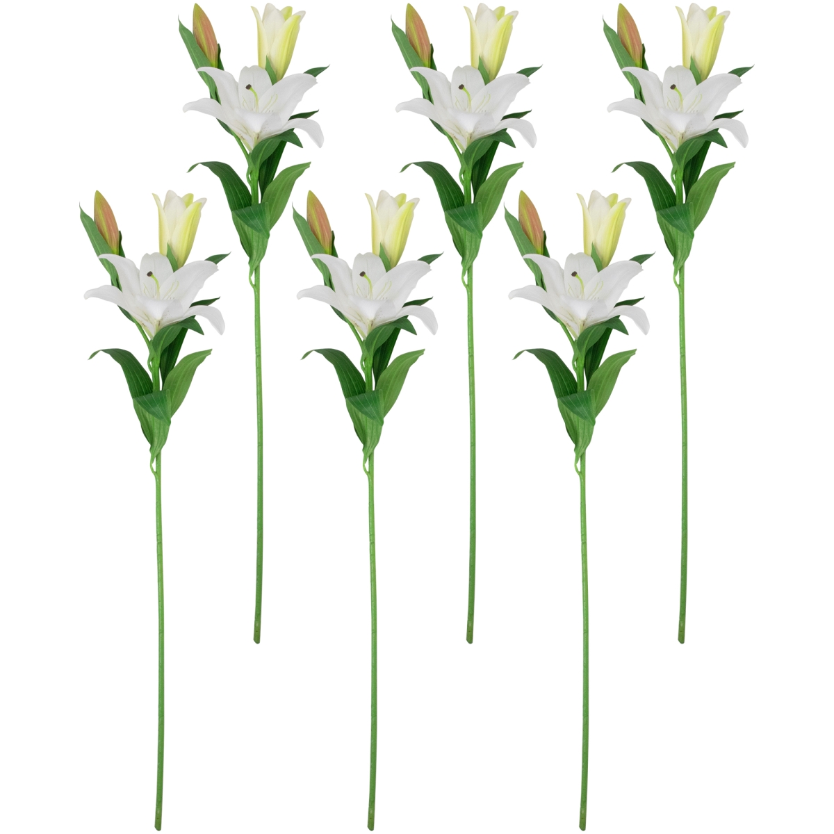 35644496 38 in. Lily Artificial Floral Stems, White - Set of 6