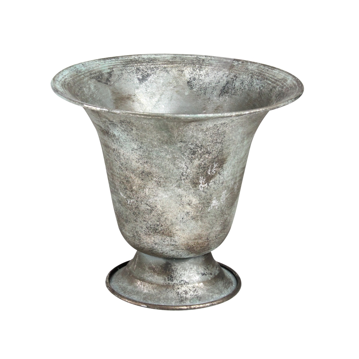 32733335 6.75 in. Verdigris Metal Urn Planter, Silver