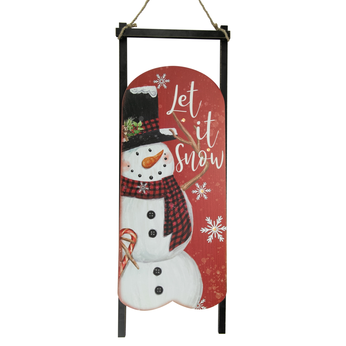 34861524 21.75 in. LED Lighted Let it Snow Snowman Sled Christmas Wall Sign