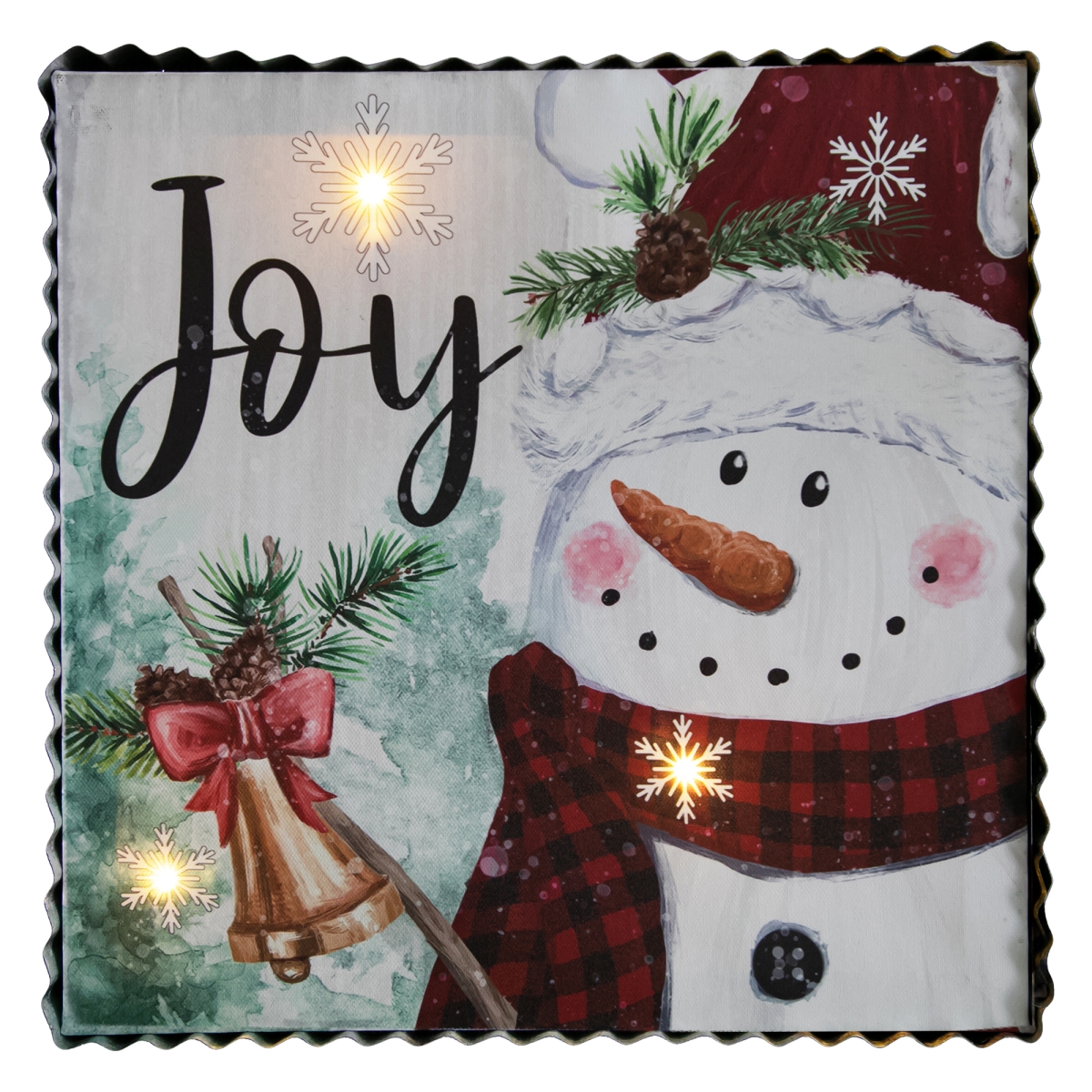 34861532 12 in. LED Lighted Joy Snowman Christmas Canvas Wall Art