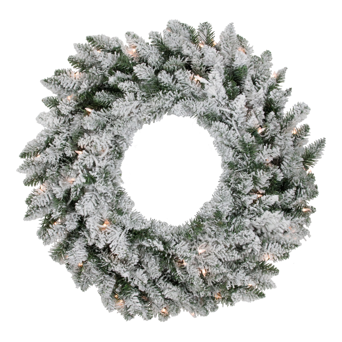 34865265 Pre-Lit Flocked Snow White Artificial Christmas Wreath Clear Lights - 36 in.