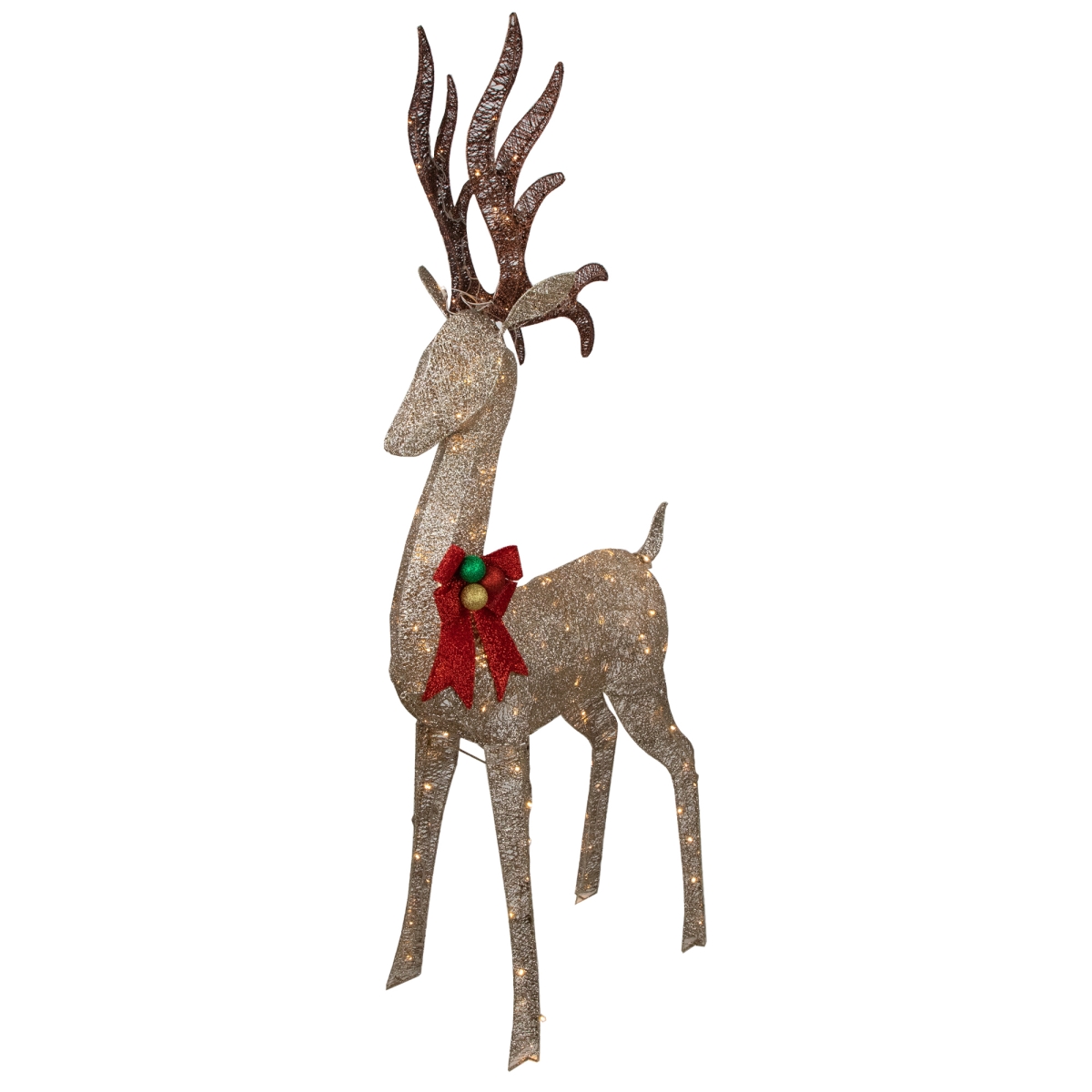 Picture of Northlight 35167253 74 in. LED Lighted Champagne Deer with Red Bow Outdoor Christmas Decoration