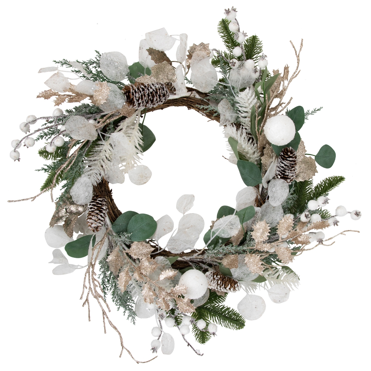 35251048 Sage Green & White Artificial Christmas Wreath Unlit - 24 in.