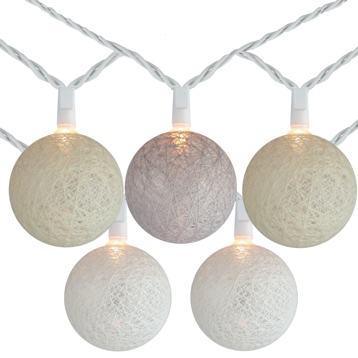 Picture of Brite Star 32915545 10 Neutral Tone Yarn Ball Patio Globe Lights - 8.6 ft. White Wire