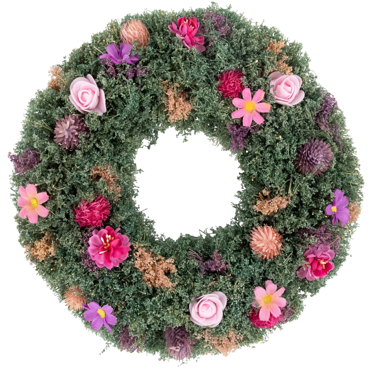 35669007 13 in. Thistle Mixed Floral Spring Wreath, Pink Rose & Purple -  NorthLight