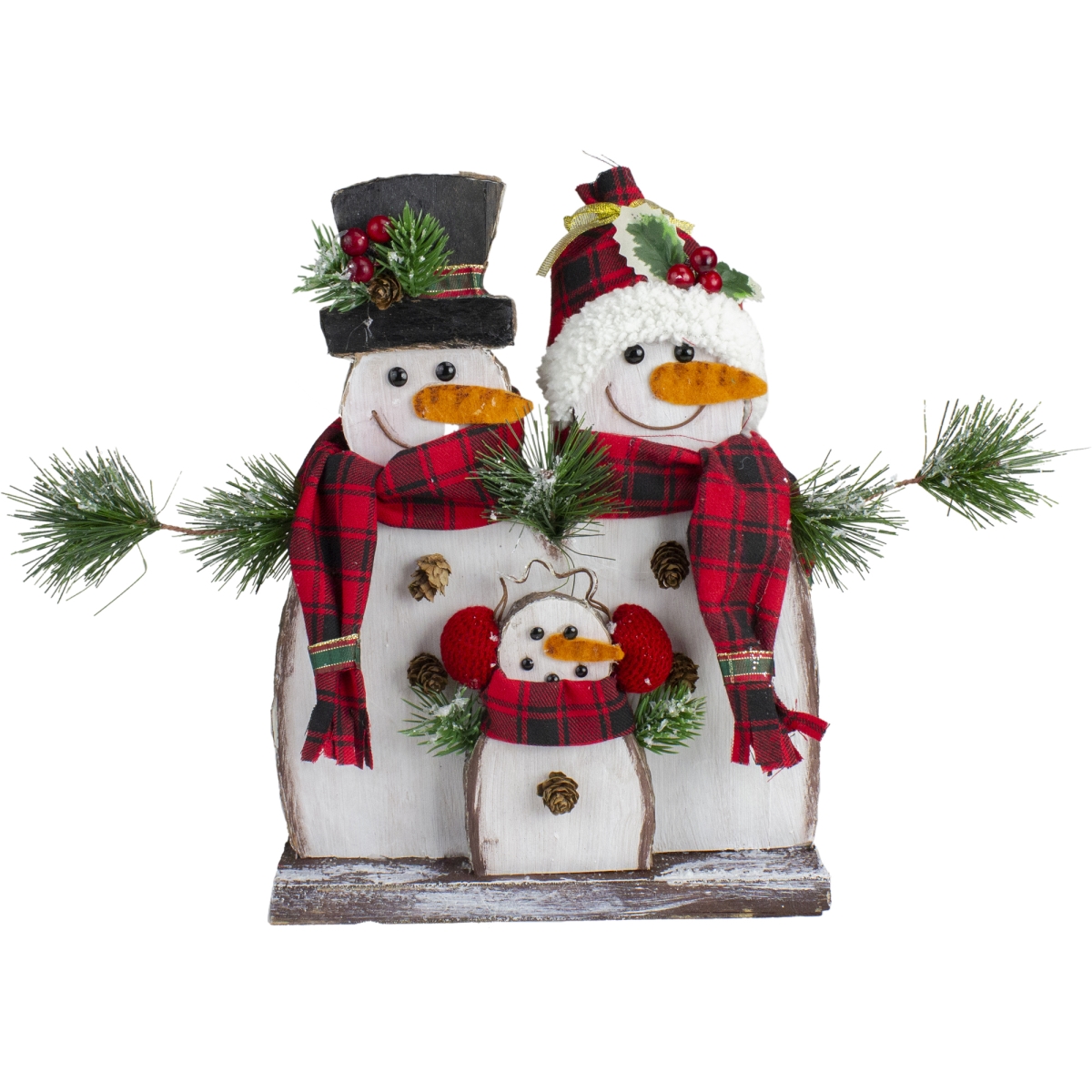 Picture of Northlight 34314940 16 in. Snowman Family with Plaid Scarves Table Top Christmas Decoration