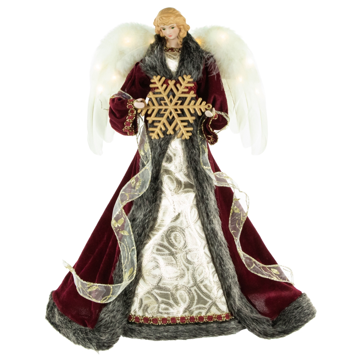 34308690 18 in. Lighted Red & Gold Angel In A Dress Christmas Tree Topper - Warm White Lights -  NorthLight