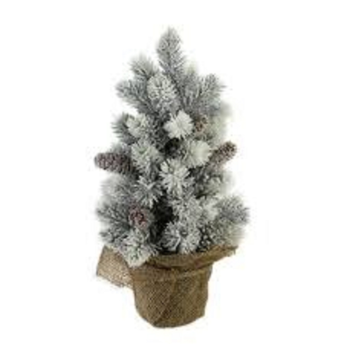 34340450 12 in. Potted Flocked Pine with Pine Cones Medium Artificial Christmas Tree - Unlit