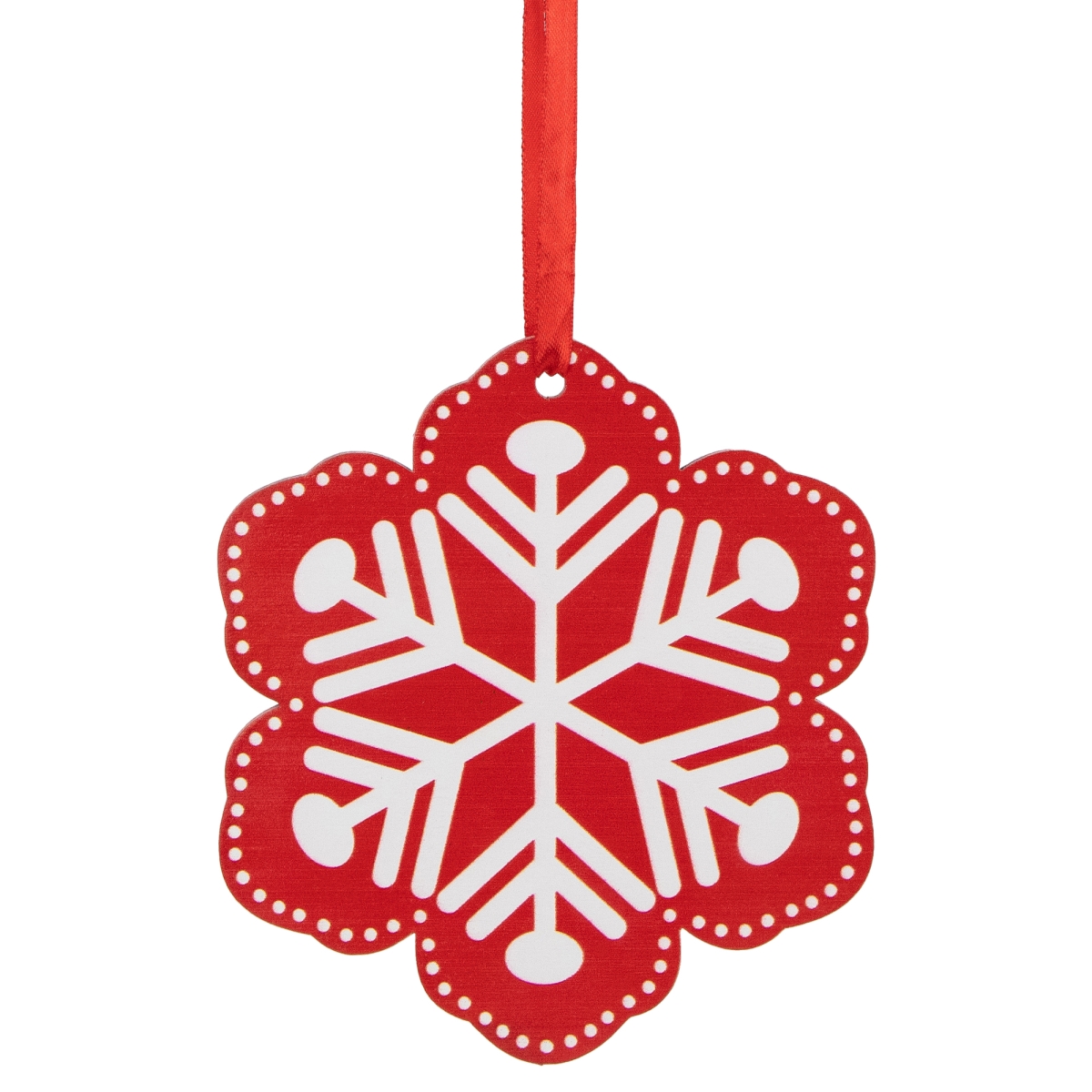 35691093 6 in. Snowflake Wooden Christmas Ornament, Red & White